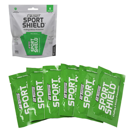 2Toms SportShield, Original Formula, All-Day Anti Chafe and Blister Prevention, Waterproof Protection from Chafing and Skin Irritation, 6 Single-Use Towelettes