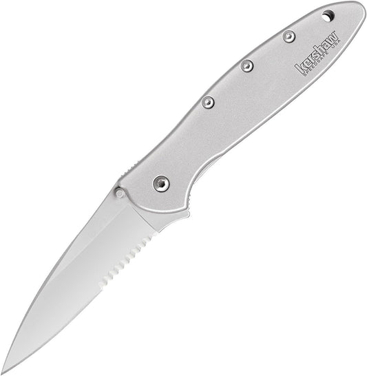 Kershaw Leek Serrated EDC Pocketknife, 3" Sandvik 14C28N Steel Blade, assisted opening Folding Knife, Dual Lock System