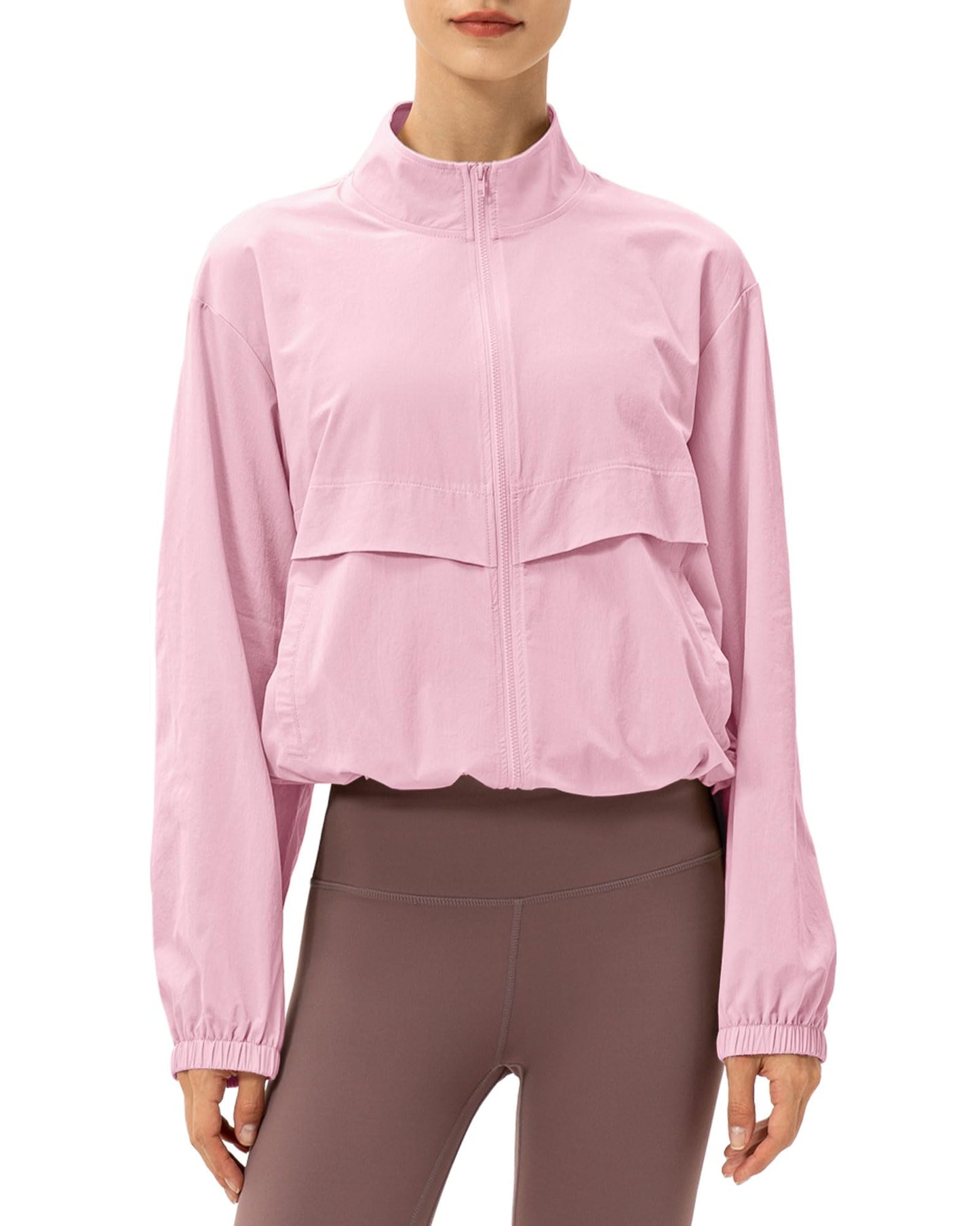 Locachy Women's Lightweight Zip Up Athletic Jacket Stand Collar Windproof Sun Protection Workout Outdoor Jacket Pink XS
