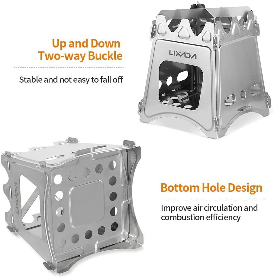 Portable Stainless Steel Camping Wood Stove - Lightweight Folding Backpacking Stove for Outdoor Cooking, Hiking, BBQ