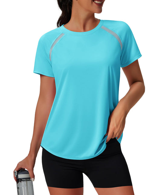 NIASHOT Workout Tops for Women Short Sleeve Pilates Shirts Athletic Yoga Fitness Clothing Ropa Deportiva para Mujer Gym Clothes Aqua L