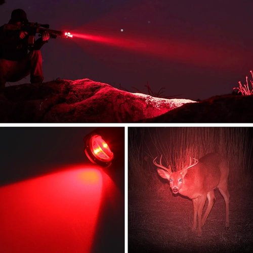 Rechargeable 250 Yards Red Light Flashlight, One Mode Long Range Light Super Bright Tactical Flashlight with Zoomable Waterproof Red Hunting Light for Astronomy Aviation Night Observation etc