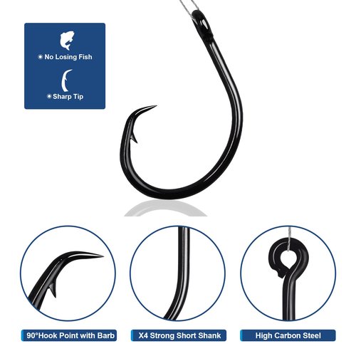 CWSDXM Circle Hooks Saltwater 20 pcs in-Line Wide Gap Fishing Hooks for Catfish 4X Strong High Carbon Steel Mustad Hooks for Tuna, Carp, Catfish, Bass,Size 1,1/0,2/0,3/0,4/0,5/0,6/0,8/0,10/0 (10/0)