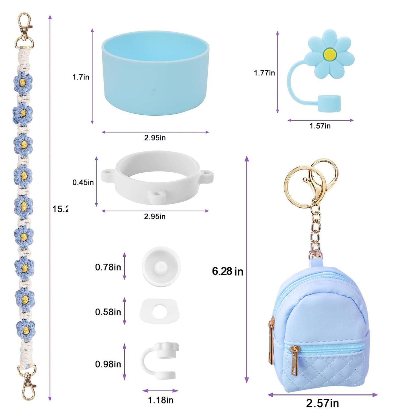 GODLIY 7 PCS Cup Accessories Set Including Water Bottle Handle Strap Silicone Boot,Coin Purse,Silicone Cup Boot, Straw Cover for Stanley 30oz & 40oz Tumbler Blue