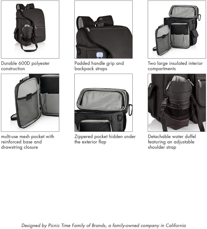 PICNIC TIME unisex adult NCAA Turismo Travel Backpack Cooler, Black, One Size US