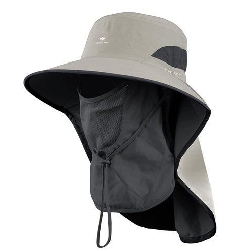 TACTICAL BIRD Fishing Hat, Sun Cap for Men Women, UPF 50+ UV Sun Protection Wide Brim Hat with Face Cover & Neck Flap, XL hat Khaki