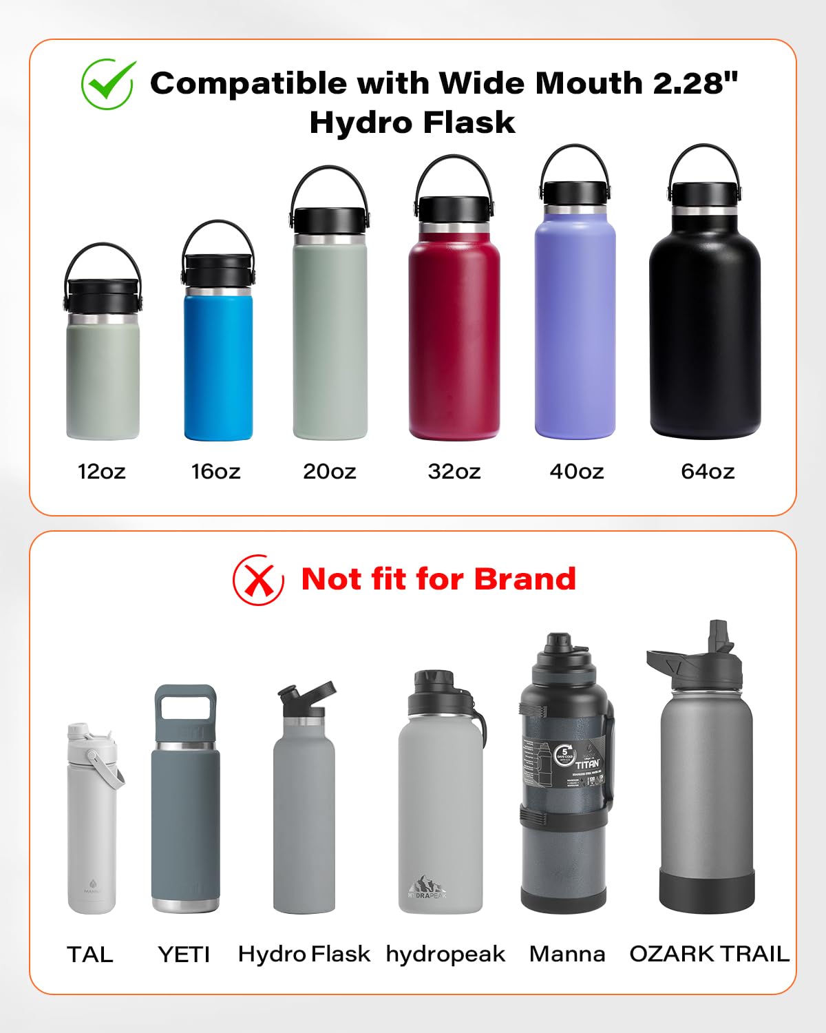A2C Lid for Hydro Flask Wide Mouth Water Bottles with MagSafe Phone Mount Handle Top, Replacement Lids Compatible with HydroFlask Wide Mouth 12 16 20 32 40 64 OZ, Multi-Purpose Hydroflask Accessories