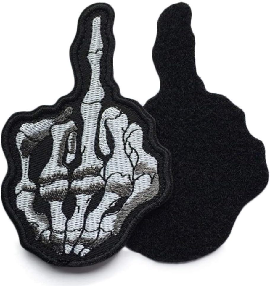 Hook & Loop Skull Middle Finger Funny Tactical Morale Patch Bundle 2 Pieces (Color 1)