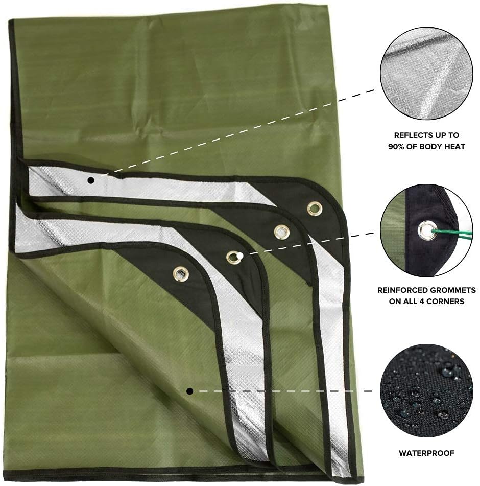 Arcturus Insulated Tarp | Reusable Heavy Duty Thermal Survival Blanket – 60 x 82 inches, Reflects 90% Body Heat, Waterproof, Windproof, 3-Layer Design, Reinforced Grommets, Olive Green