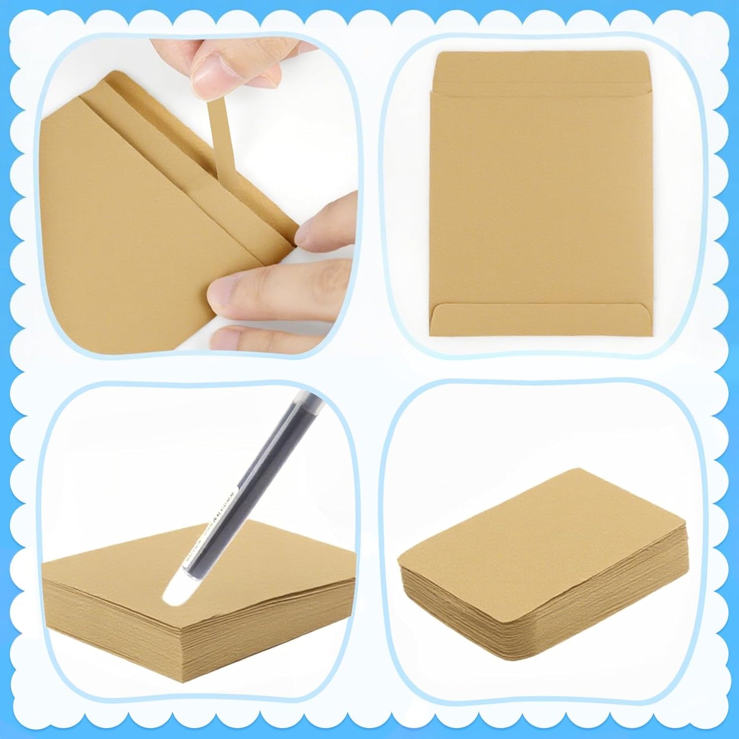 140 Pieces Vintage Library Card Pockets Brown Library Card Envelopes with 140PCS Removable Adhesive Dots for School Office Public Library Books