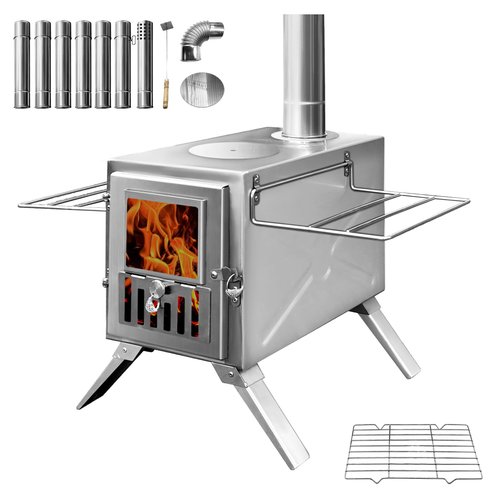 TOUNTO Wood Burning Stove,Portable Camping Stove with Chimney Pipes,Front Window，Side Racks,Mini Wood Stove for Outside Tent,Cookout,Truck Travel and inside Woodcutter's Cottage