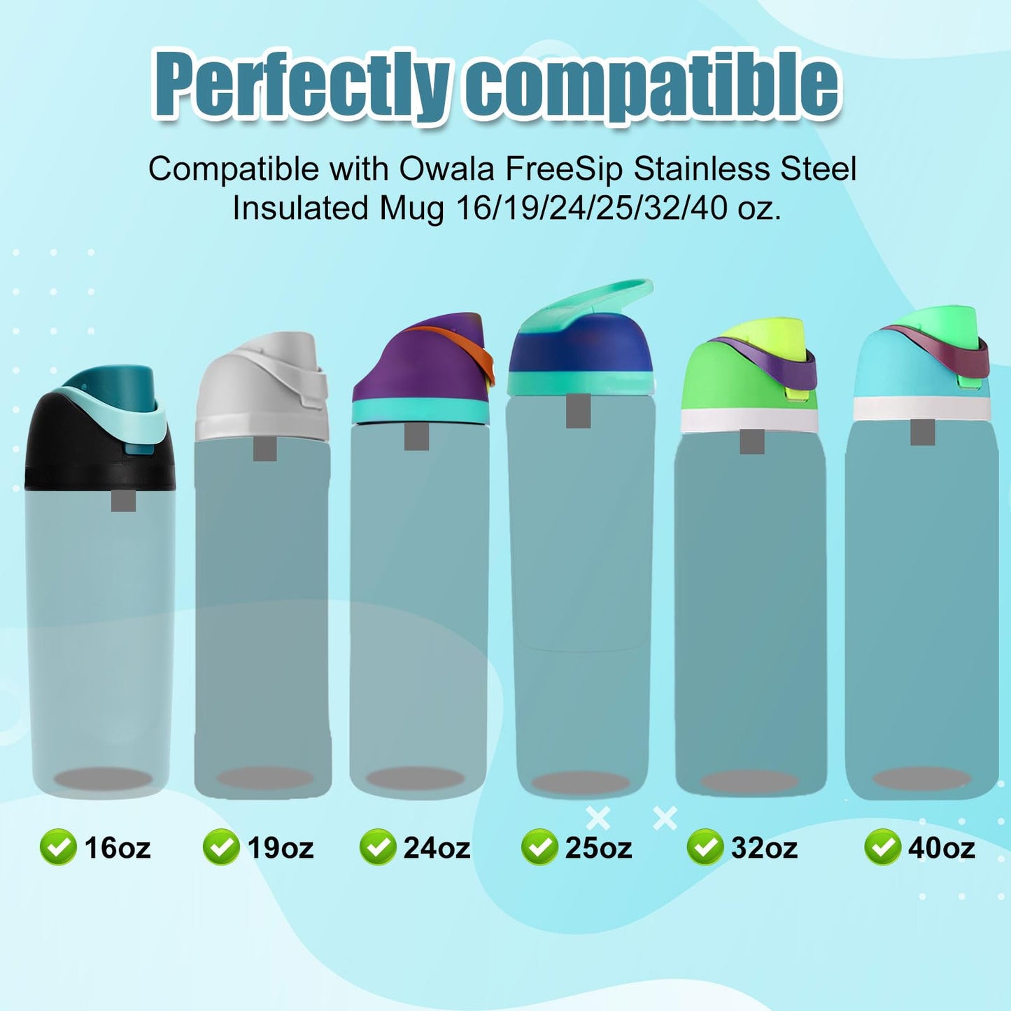 2pcs Bottle Seal Ring & 2pcs Replacement Stopper for Owala FreeSip 24oz 32oz, BPA-Free Water Bottle Top Lid Replacement Silicone O Ring Parts for Owala 16/19/24/32/40oz Gasket Plug Accessories