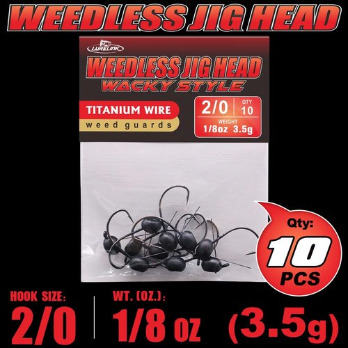 Weedless-Weighted-Wacky-Rig-Hooks-for-Bass-Fishing-Wide-Gap-Worm-Hook-Jig-Heads 10 Pack (1/8oz (3.5g)-10 Pack, 2/0 Hooks)
