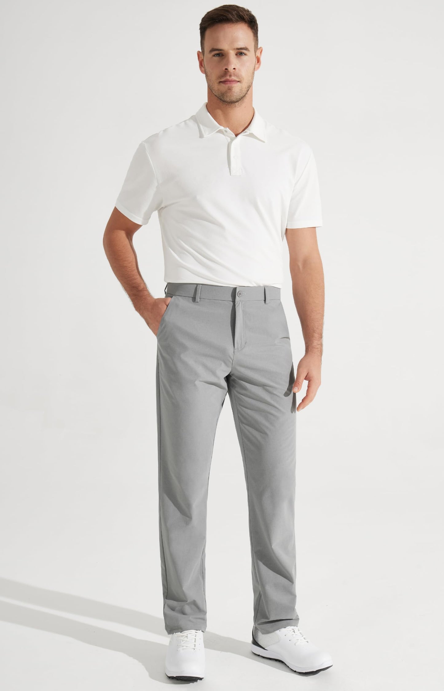 Libin Mens Golf Pants Classic Fit Stretch Work Dress Pants 32" Quick Dry Lightweight Business Casual Trousers Comfort Water Resistant, Light Grey, 36W x 32L