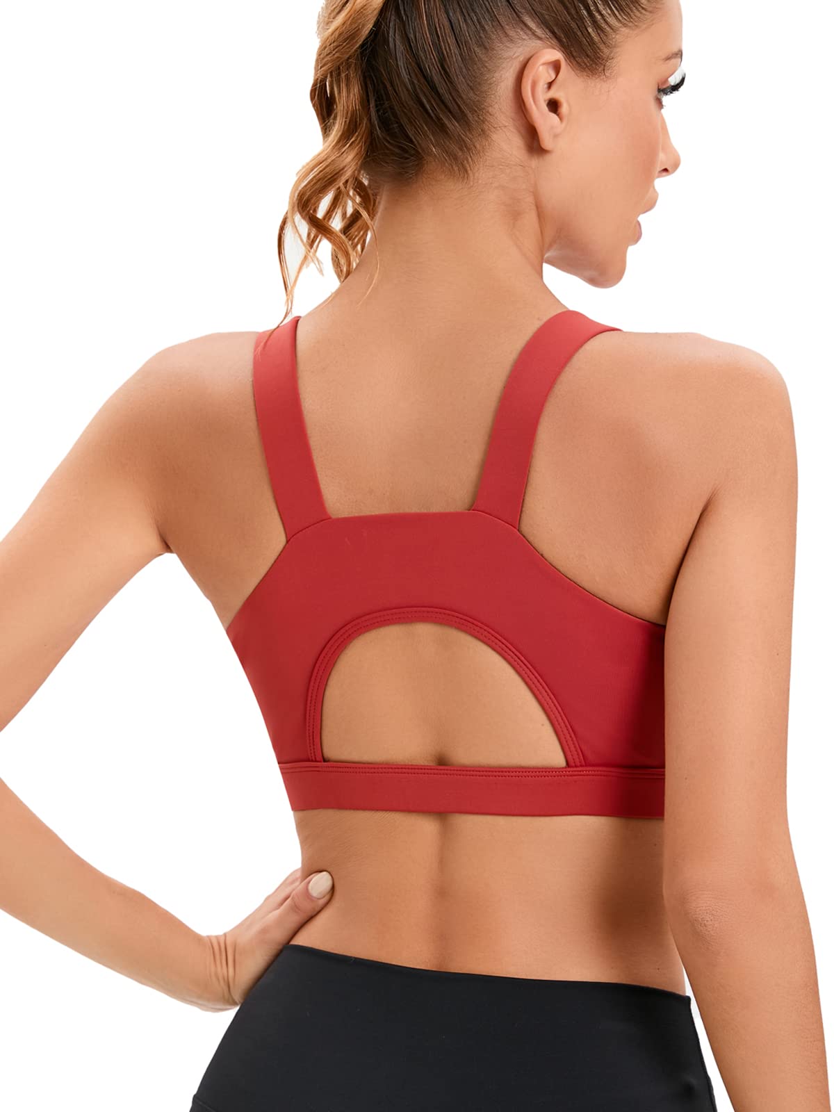 RUNNING GIRL High Impact Sports Bras for Women,Racerback Red Bra Workout Crop Tank Tops Longline Sports Bra Push up(WX2667 Red S)