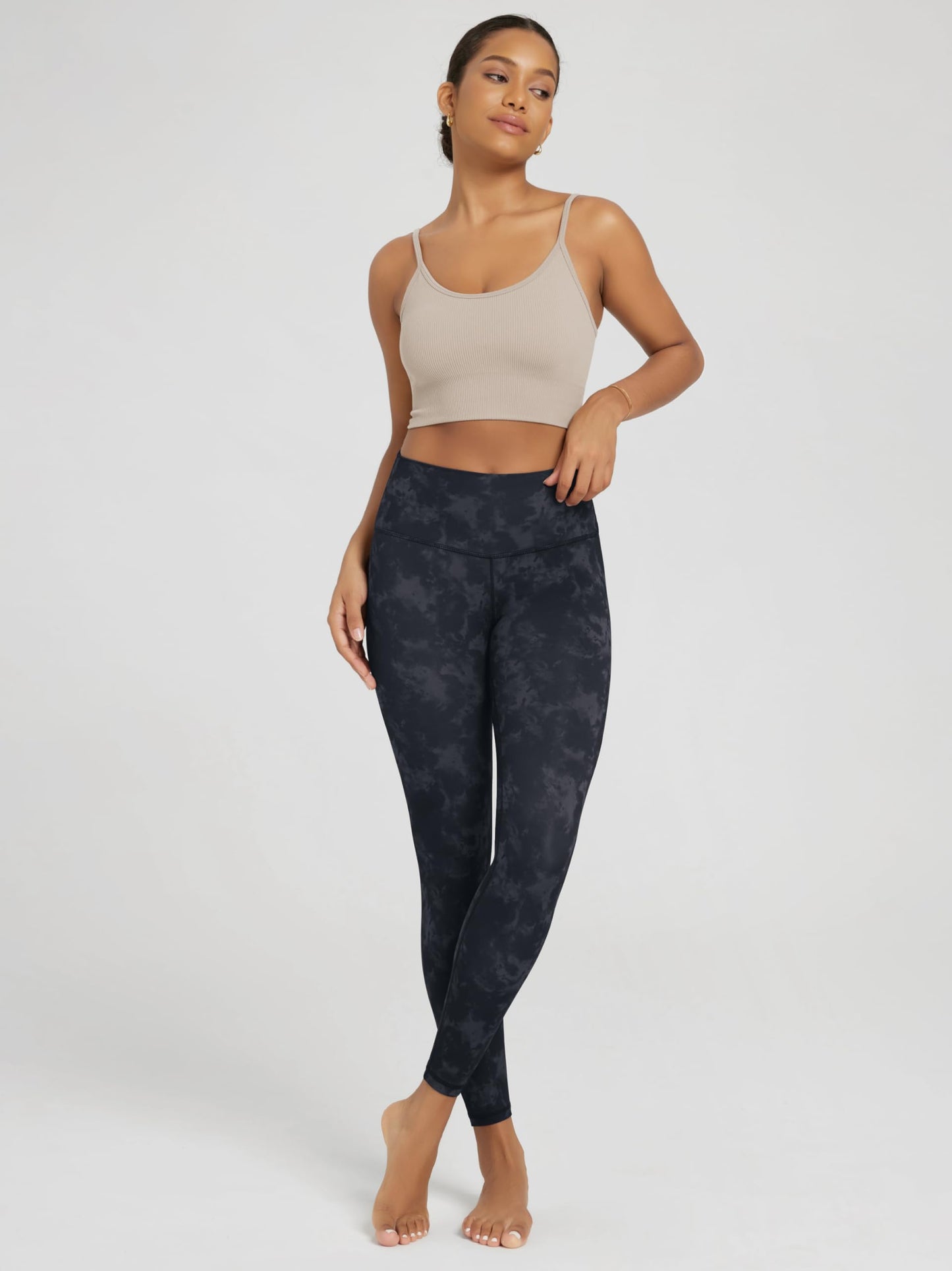 ODODOS Buttery Soft Lounge Yoga Leggings for Women 7/8 Length 25" High Waist Yoga Pants, Tie Dye Smoke Ink, Small