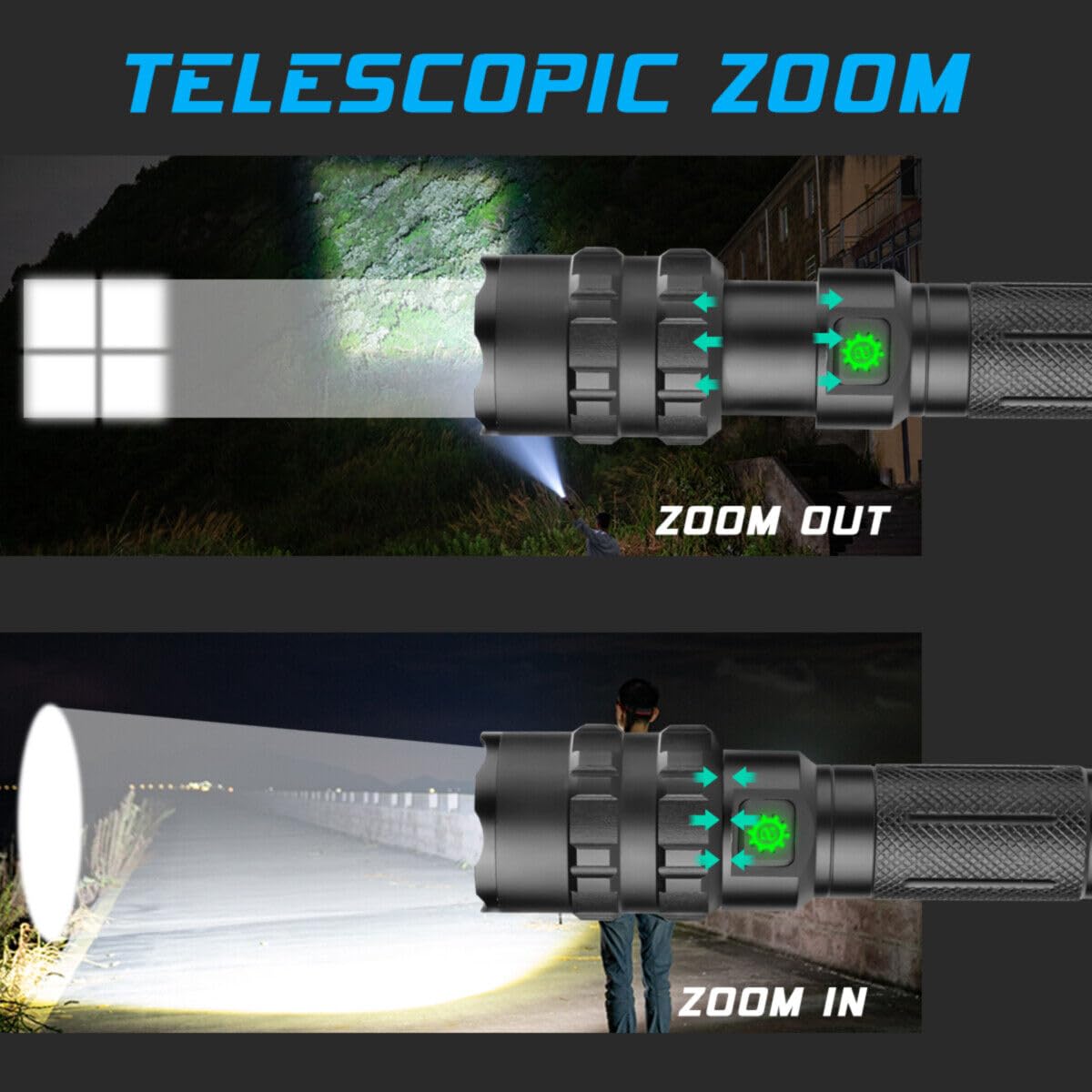 Rechargeable LED Flashlights High Lumens, 2000 Lumen Powerful Flash Light Super Bright Flashlight with 5 Modes IP65 Waterproof for Home Camping Hiking(2 Pack)