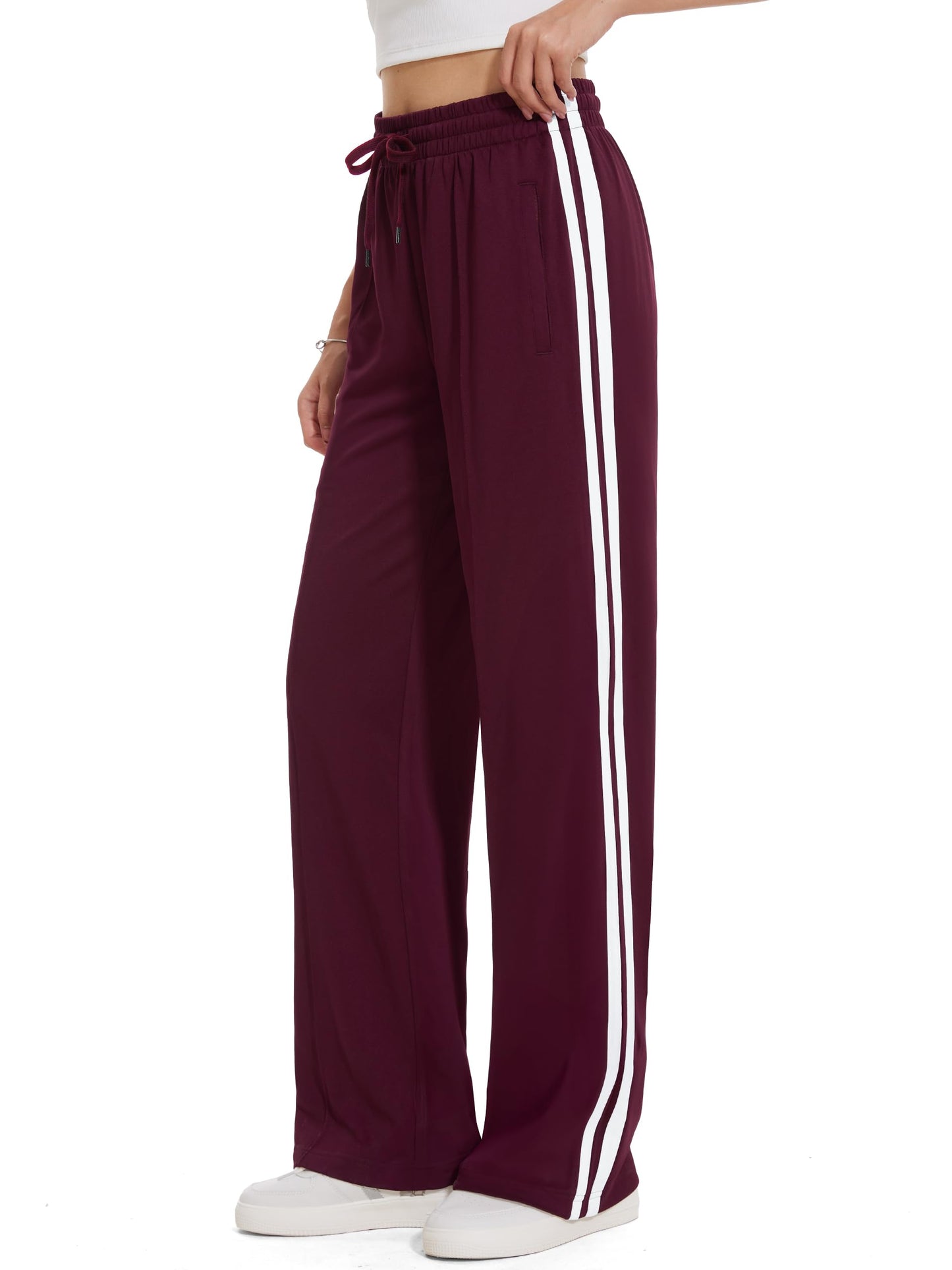 Tapata Women's 28" Inseam Petite Track Pants Loose Straight Leg Jogging Sweatpants Warm-Up Sports Athletic Running, Burgundy, S