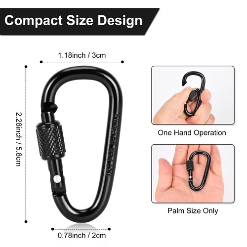 Dairzitv 10 Pack Carabiner Clip, 2.28 inch Aluminum D-Ring Shape Locking Carabiners, Snap Hook Sport Accessories for Outdoor Camping Hiking, Black