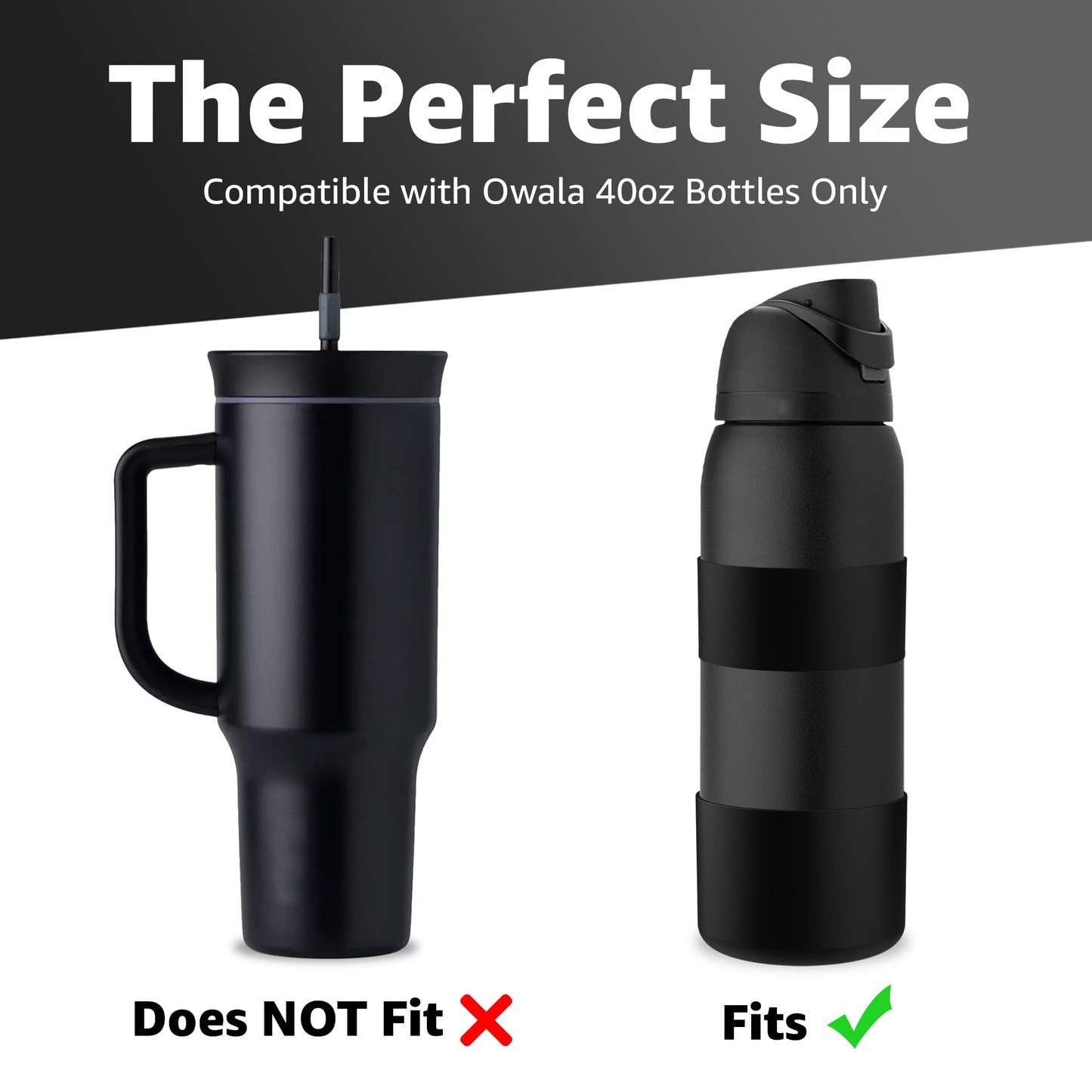 Jmoe USA Silicone Boot Sleeve + Hand Grip for Owala 40oz Water Bottle | BPA Free & Food-Grade Silicone Rubber | Protective Anti-Slip Bottom Bumper Cover | Protects Against Dents & Scratches (Black)