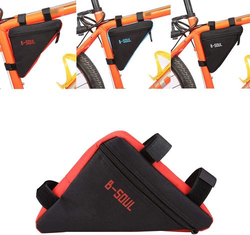 Dilwe Triangle Bag, Portable Large Capacity Frame Strap-On Pouch for Cycling Traveling Accessories, Durable Black&Red Design