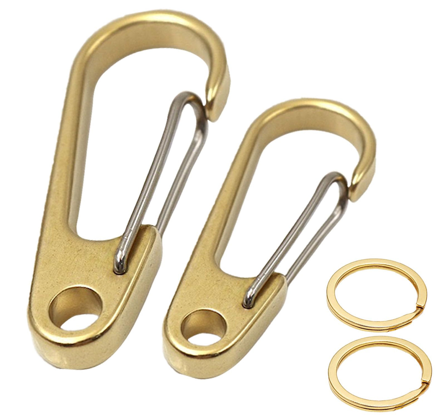 Free Eagle Carabiner Clip, Key Carabiner Keychain Hook, Climbing Backpack Camping Small Hooks, 1.9" & 2.3" for Belt, 2 Pcs Metal Brass Carabiner Locking and Stainless Spring Snap with Keyring