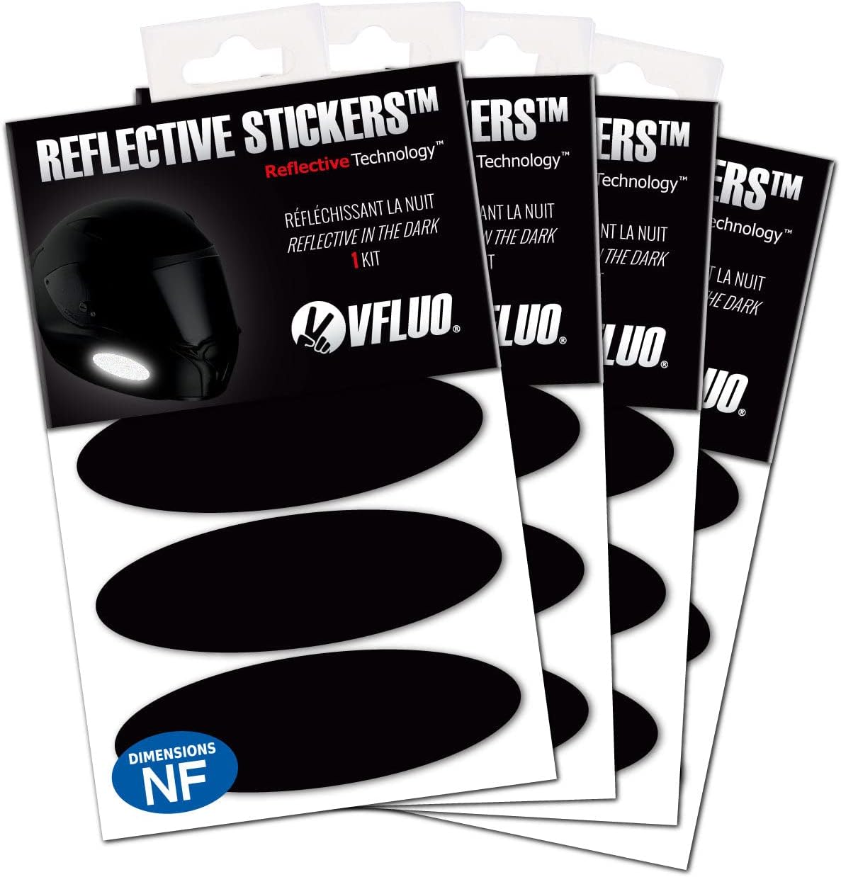 VFLUO - Kit 4 Retro Reflective Oval Stripes Stickers for Mortorcyle Helmet - Stickers Approved to FR Dimension - High Visibility, 3M Technology™ - Discreet and Design - Maximum Grip