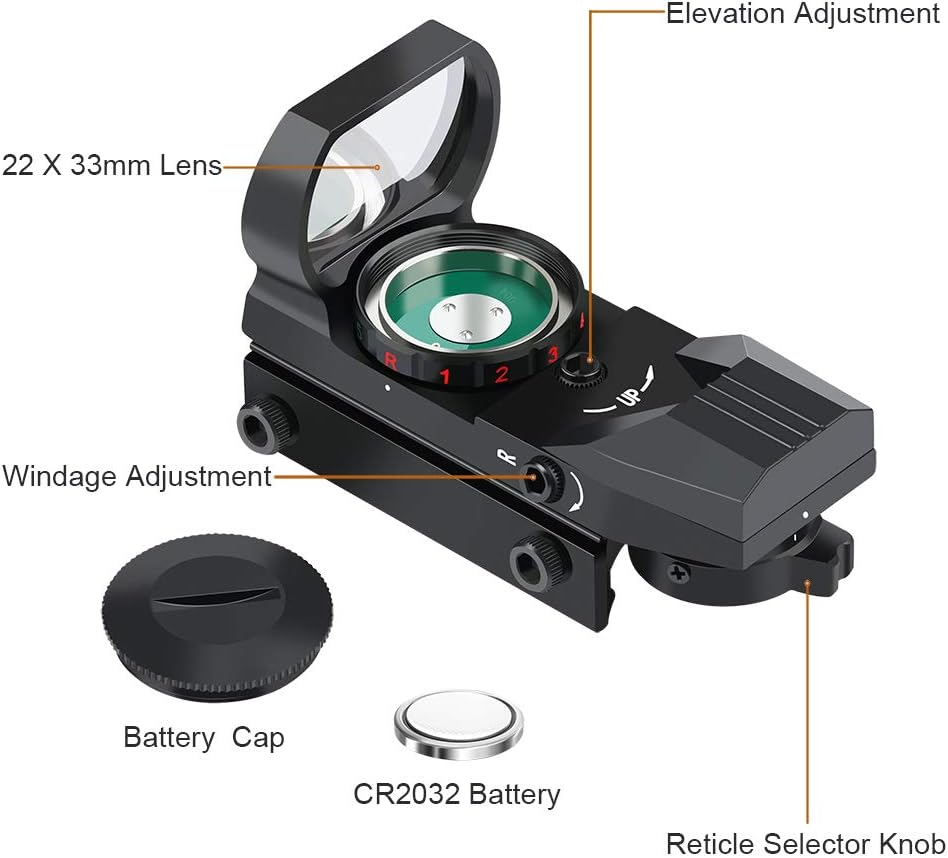 Feyachi Reflex Sight - Adjustable Reticle (4 Styles) Both Red and Green in one Sight!