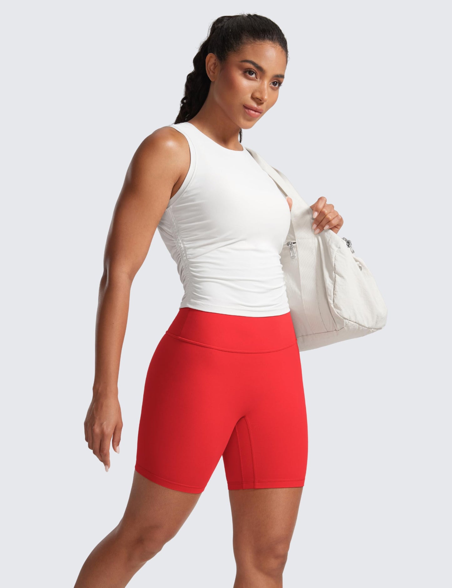 CRZ YOGA Secretsculpt Butterlift Biker Shorts 6"- No Front Seam High Waist Womens Workout Gym Booty Scrunch Butt Deep Red Small