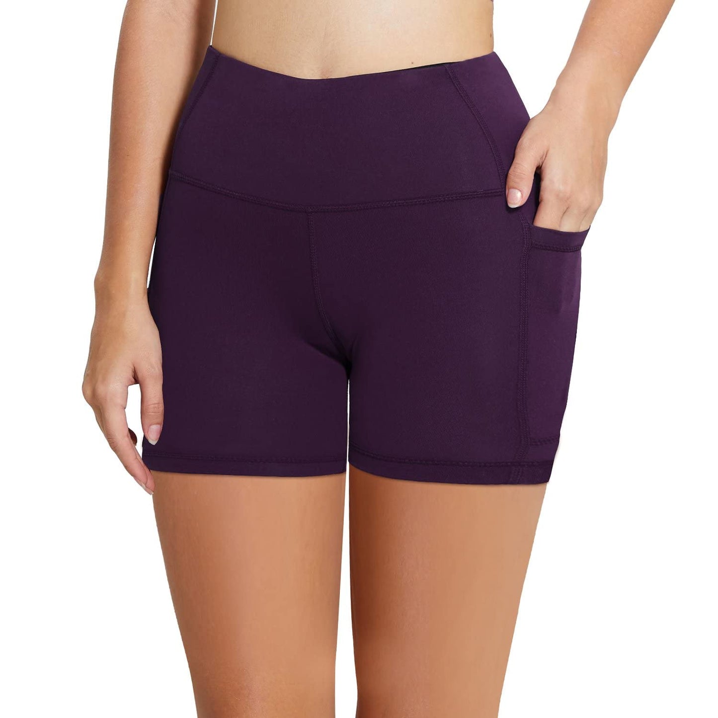baleaf Workout Shorts Women 5" Biker Yoga Gym Spandex Running Volleyball Compression Tummy Control Short with Pockets Purple XL