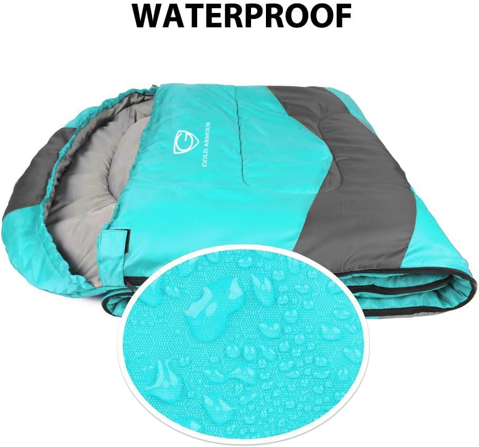 Gold Armour Sleeping Bags for Adults Cold Weather & Warm - Backpacking Camping Sleeping Bag for Kids 10-12, Girls, Boys - Lightweight Compact Camping Essentials Gear Accessories, Left Zipper