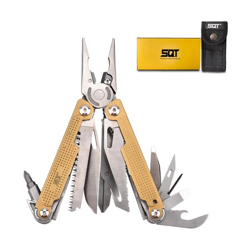 SQT2048 20-in-1 Multitool, Gifts for Men, Foldable & Self-Locking, Professional Multitool for DIY, Outdoor Camping, and Home Repairs, Gold