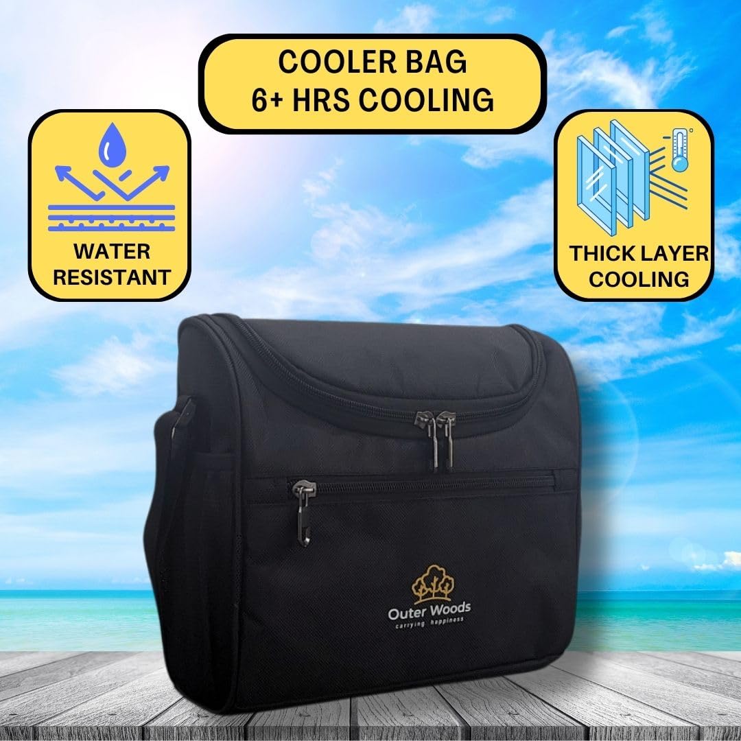 Outer Woods Insulated 8 Pint Bottle Bag, Fits 8 x 330 ml Pint Bottles, 6 to 8 Hours Cooling, Includes 4 Ice Gel Packs, Black