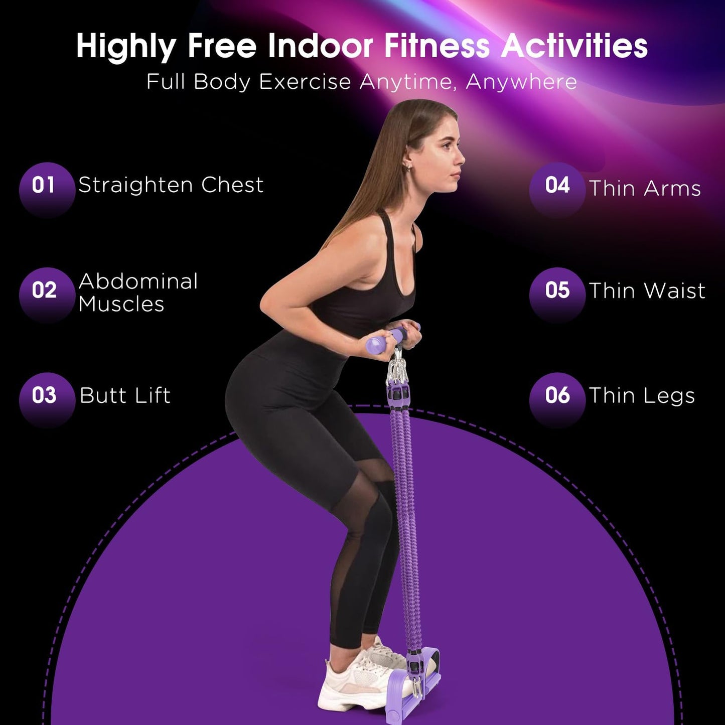 FEFURS 2025 Upgrade Pedal Resistance Band, 4-Tube Elastic Sit Up Pull Rope for Men and Women, Pedal Puller for Strength Training, Foot Resistance Rope for Physical Therapy, with 5Pcs Exercise Bands