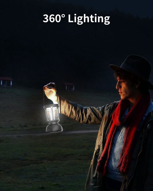 Mesqool Camping Lanterns Combination, Compact Super Bright White Camping Light + Retro Style Warm Lantern Candlelight, IPX4 Waterproof, Large Battery Long Lasting