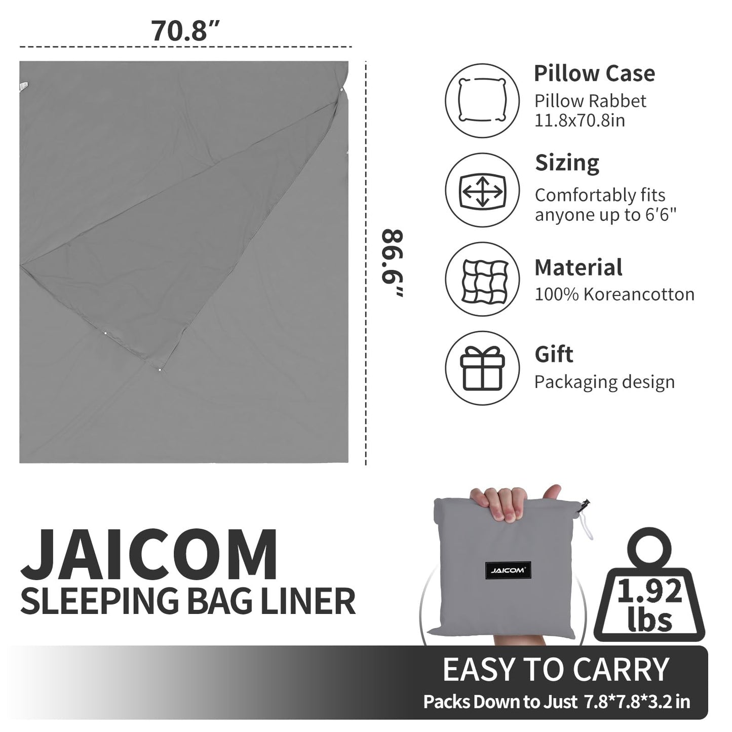 JAICOM Sleeping Bag Liner - Travel Sheet & Adult Sleep Sack, Lightweight Double Travel Sheet Camping Sheets for Backpacking, Hotels & Hostels, Outdoor