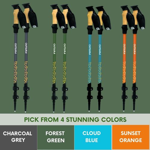 Outsura Aluminium Trekking Poles for Hiking w/Cork Grip & Quick Lock - Lightweight Collapsible Hiking Sticks for Backpacking - Folding Walking Sticks for Seniors Men & Women - One Pair (Orange)