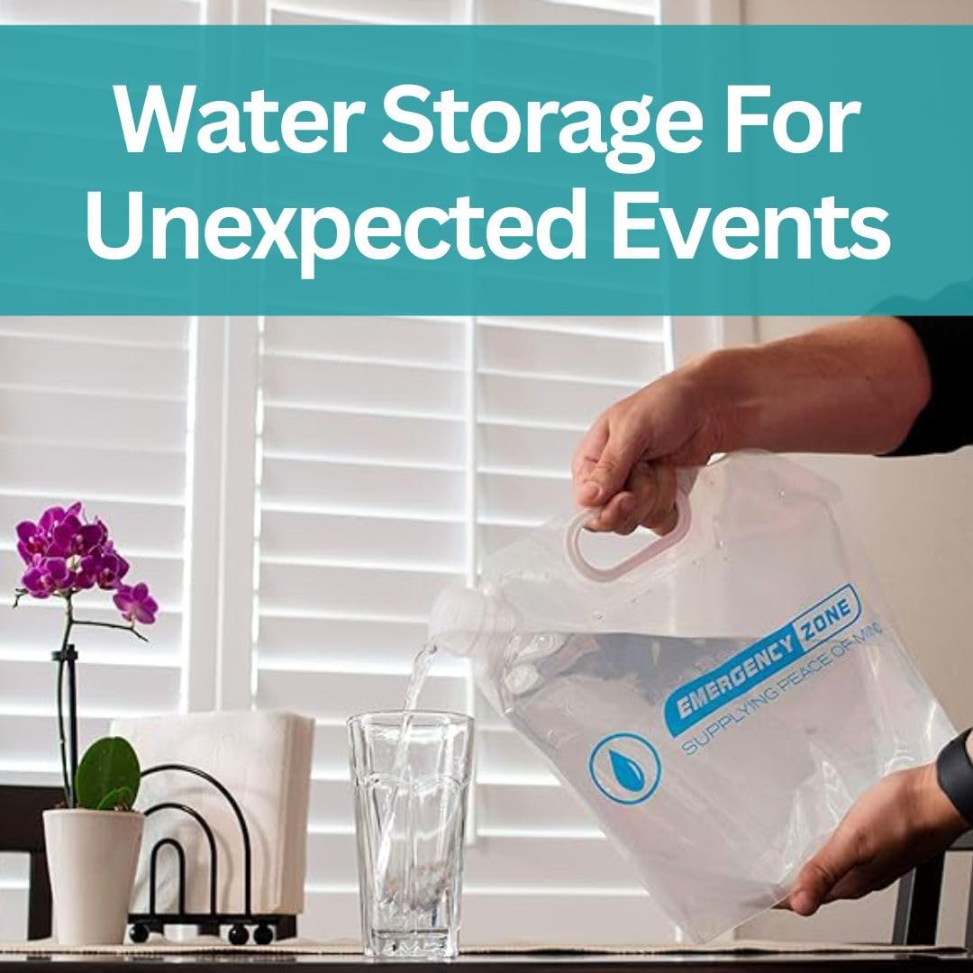 4 Liter/1-Gal Water Pouch for Emergency Water/Food Storage, Camping, and Hurricane Supplies for Home | Compact Collapsible Water Container