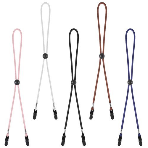 Nogeqi 5 PCS Adjustable Hat Clips for Wind - Removable Chin Strap for Hat, Elastic Anti-Lost Windproof Hat Straps for Boating, Golfing, Fishing & Outdoor Activities (5 Colors)