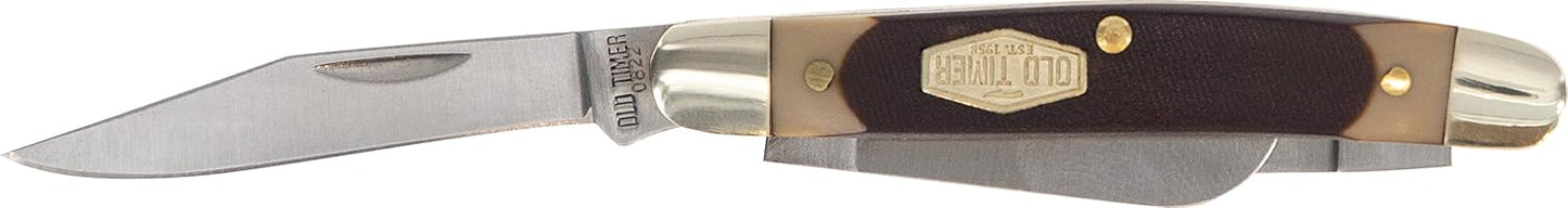 Old Timer 108OT Junior 4.7in S.S. Traditional Folding Knife with 2in Clip Point Blade and Sawcut Handle for Outdoor, Hunting, Camping and EDC