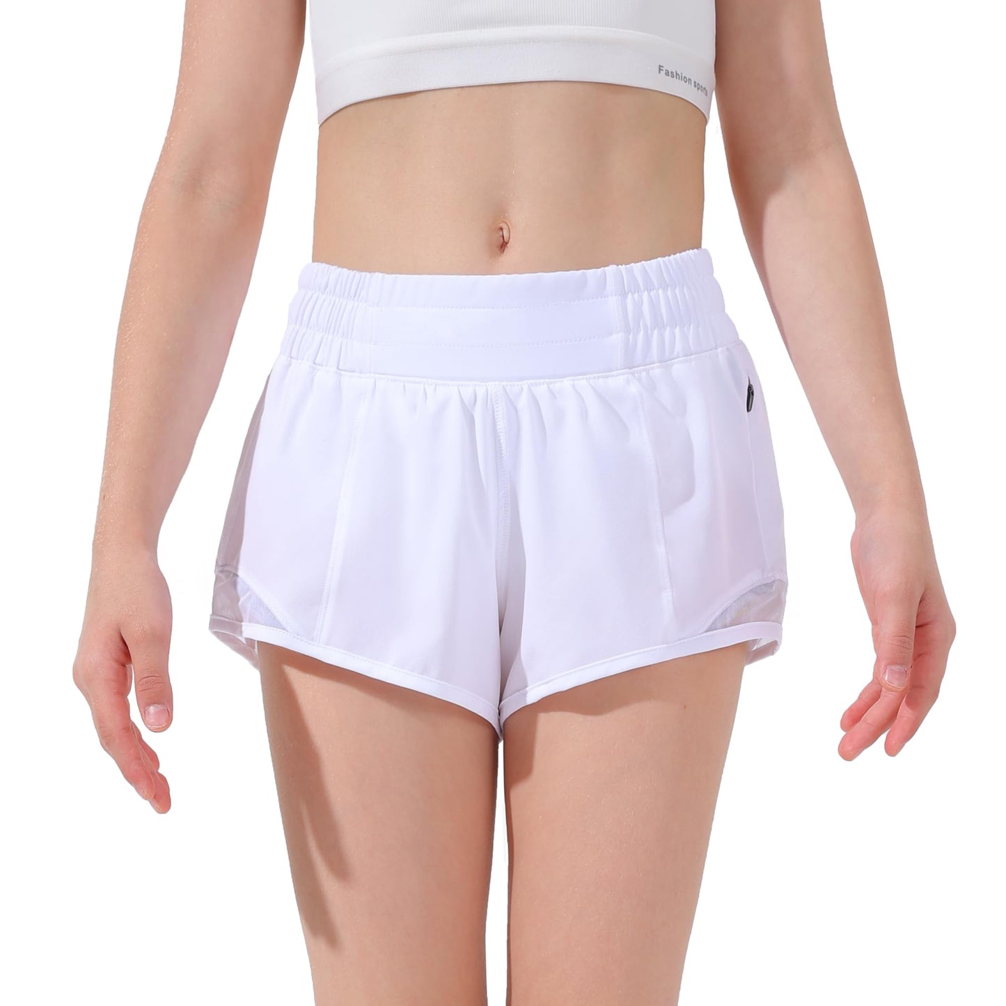 Aurefin Girls Athletic Shorts, Lightweight Running Shorts for Teen Girls Kids Sports Active Shorts with Zip Pocket and Elastic White/S
