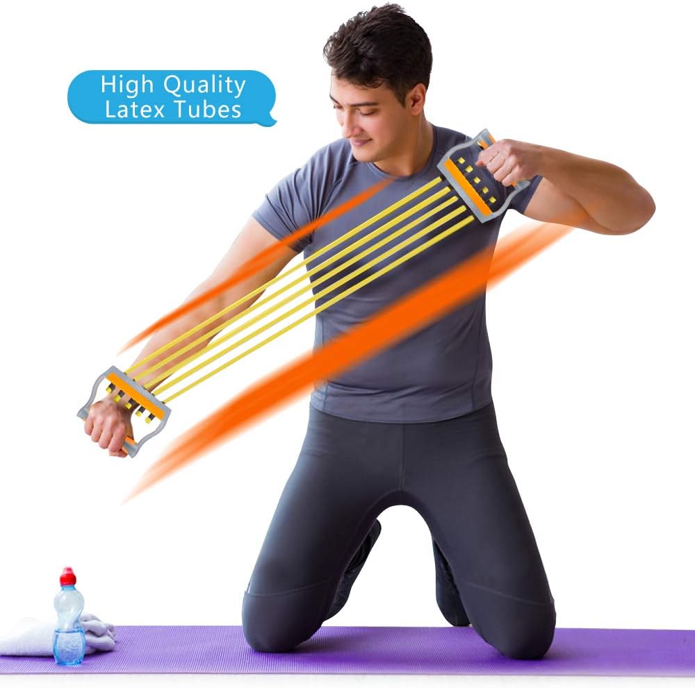 TOCO FREIDO Chest Expander | Arm Training, 5 Tubes Ajustable Arm Strength Trainer, Exercise Resistance Bands for Home Fitness Muscle Training Body Building
