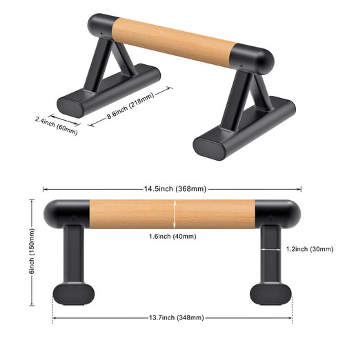 SELEWAERE Wood Parallettes Floor Workout Push Up Handles Non-Slip Pushup Bars Handstand Bars for Calisthenic Fitness Solid Wood with Sturdy Steel Tubing Feet, Load up to 600 lbs