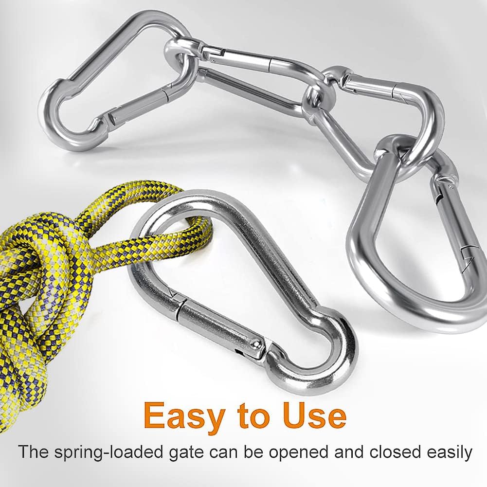 Stainless Steel 304 Carabiner Clips - 4 Pack Spring Hooks for Keychains, Camping & Travel