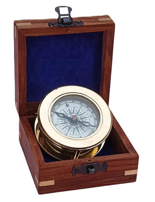 SIFAAT WORLD Vintage Wooden Box Compass, Decorative Nautical Gift for Dad