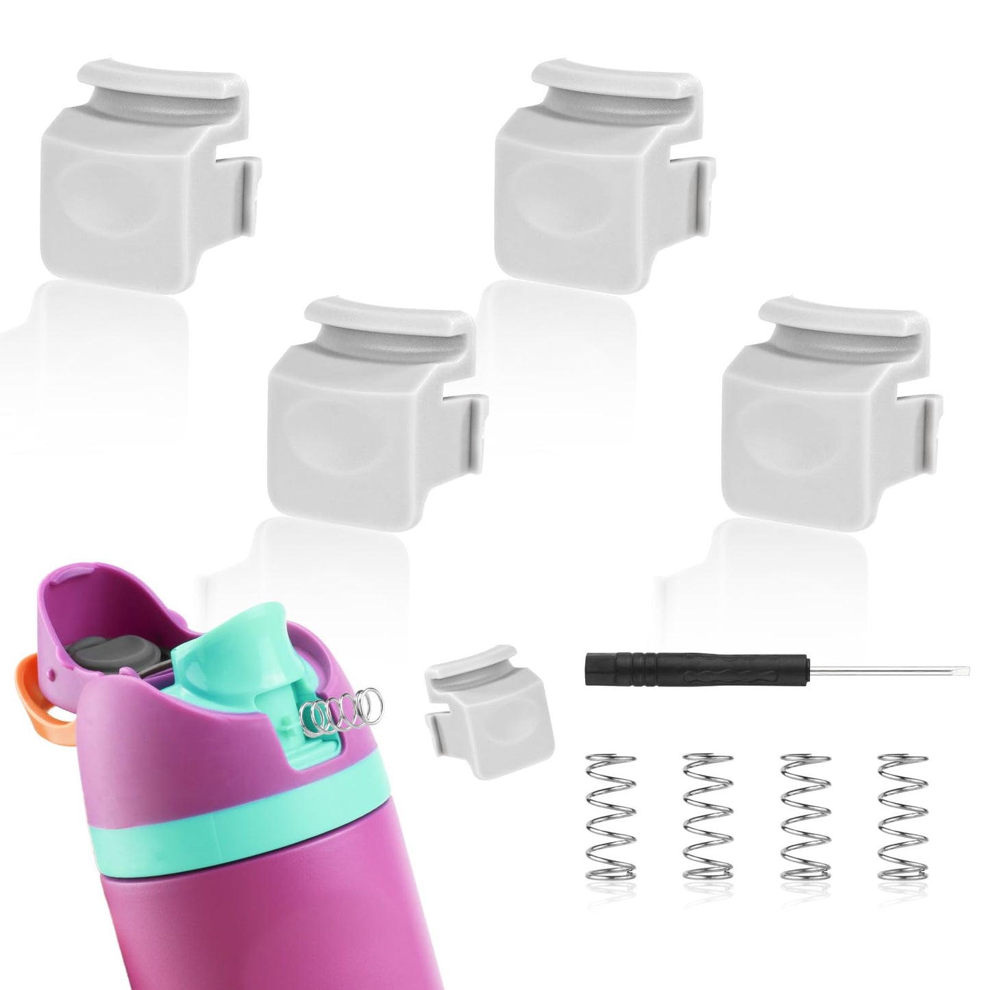 4pcs Replacement Button Compatible with Owala FreeSip 24oz 32oz, BPA-Free Water Bottle Button Switch Lid Mouth Push Spring Replacement Parts for Owala 19/24/25/32/40oz Bottle Accessories (Grey)
