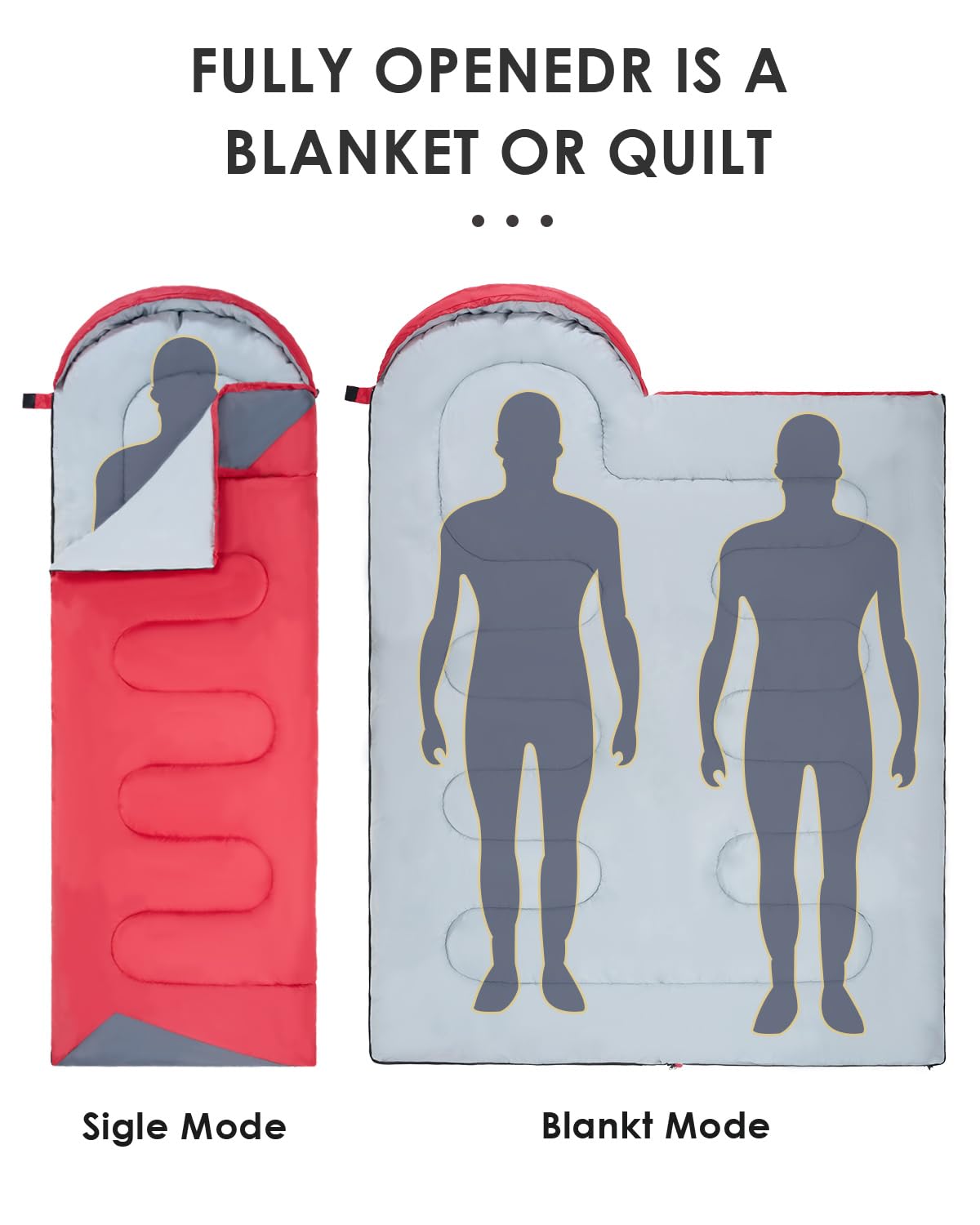 JEAOUIA Sleeping Bags for Adults Backpacking Lightweight Waterproof- Cold Weather Sleeping Bag for Girls Boys Mens for Warm Camping Hiking Outdoor Travel Hunting with Compression Bags（RED）