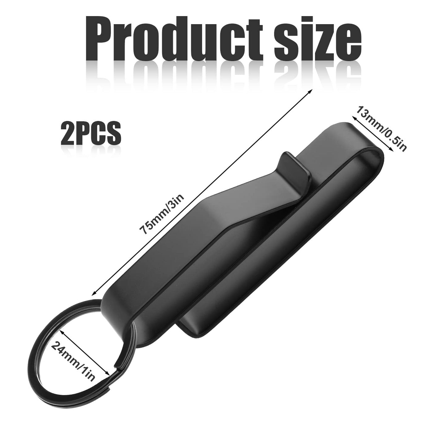 2Pcs Heavy Duty Belt Key Holder with 4Pcs Metal Key Rings, Stainless Steel Black Men Keychain Tactical Key Holder Clip for 1.5-2.25inch Wide Duty Belts for Police and Fire Agencies
