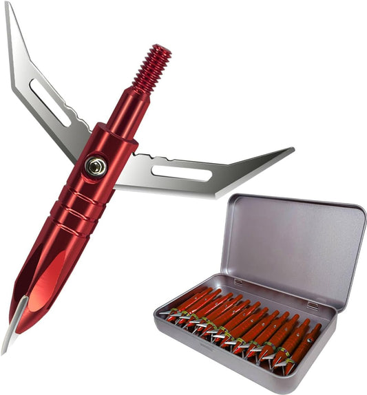 12pcs Hunting Broadheads 100 Grain Archery Broadheads 420 Stainless Steel Higher Hardness 2-Blades + 1 pc Broadhead Case for Arrowheads