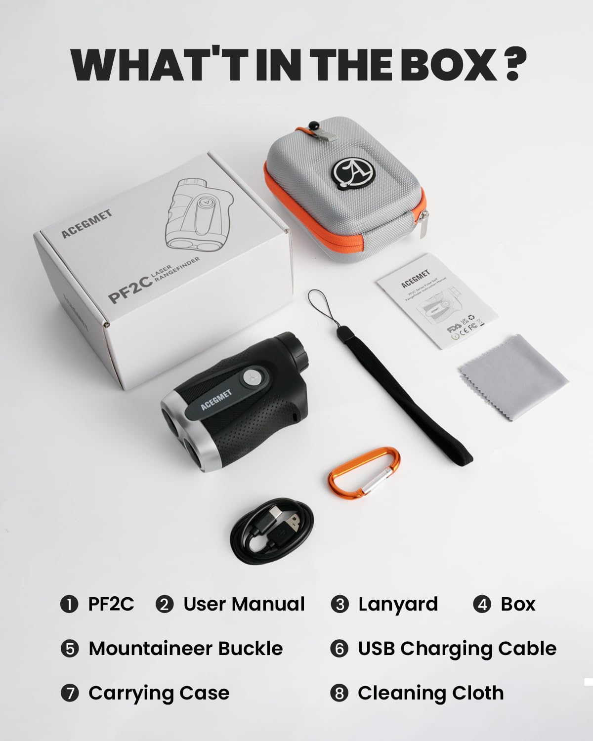 ACEGMET PF2C Golf Rangefinder with Slope, 0.3s Flag Pole Locking Vibration, ±1yd Accuracy, 870 Yards Rechargeable Laser Range Finder Golf with Magnetic, Golf Accessories for Men